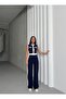 Women's Navy Blue Sleeveless Stripe Detailed Bottom Top Set - 3