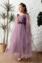 Girl's Detailed Embroidered Evening Dress - Plum - 3