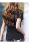 Solid Color Collar Detail Stretchy Elastic T-Shirt, Comfortable Short-Sleeve Top for Spring and Summer, Women's Clothing - 3