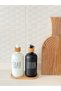Set of 2 Black and White Colored Glass Soap Dishes with Bamboo Bases / Soap Lotion - 2