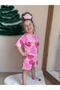Girl's Summer Patterned and Printed T-Shirt and Shorts Set with Elastic Waist and Pockets (2-3-4-5-6-7-8 Years) - 4