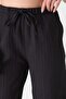 Crinkle Elastic Waist Pocket Comfortable Women's Trousers - Black - 7