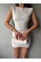 Women's Crew Neck Sleeveless Houndstooth Tulle Mini Dress White - 6