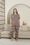 Cotton Short Sleeve Knitted Pajamas Set Large Size Brown - 3