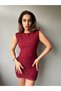 Women's Crew Neck Sleeveless Houndstooth Tulle Mini Dress Burgundy