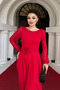 Chiffon Fabric Midi Dress with Floral Detail - Red - 4