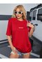 Women's Red Classical Front Printed Oversize T-Shirt - 2