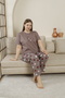 Cotton Short Sleeve Knitted Pajamas Set Large Size Brown - 5