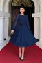 Chiffon Fabric Floral Detail Midi Dress - NAVY