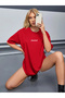 Women's Red Classical Front Printed Oversize T-Shirt