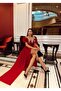 Stone Embroidered Feather Sleeve Detailed Slit Evening Dress - 3