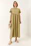 Women's Oil Green Gathered Long Knitted Dress 440 60283177 - 5