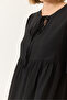 Women's Black Elasticized Collar Tie-Up Lined Short Dress 5500 60281034 - 7
