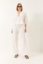 Women's White V-Neck Bat Sleeve Linen Kimono Top and Palazzo Pants Set 9295 60281019 - 4