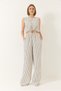 Women's Ecru-Navy Blue Striped Muslin Suit with Tied Crop Vest and High Waist Palazzo Trousers 7035 60283165 - 3