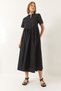 Women's Black Collar Zipper Pocket Detailed Short Sleeve Poplin Long Dress 60283189 - 4
