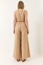 Women's Beige V-Neck Knitted Belted Pocketed Loose Trousers Linen Jumpsuit 90022 60283186 - 7
