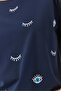 Women's Navy Blue Eye Printed Short Sleeve Cotton Oversize T-Shirt 60283184 - 6