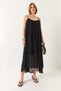 Women's Black Thin Strap Loose Lined Cotton Summer Long Linen Dress 5971 60281031 - 4