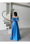 Blue Evening Dress with Stone Front and Bow Detail - 4