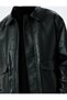 Faux Leather Jacket with Long Sleeves and Flap Pocket Detail - 5