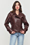 Veined Style Women's Biker Leather Coat - 6