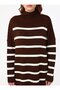 Stripe Detailed Turtleneck Knitwear Hijab Dress - Brown - - 6