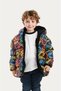 Boy's Smiling Emoji Fleece Fur Water and Windproof Hooded Winter Puffer Coat with Pockets