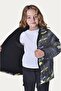 Girl's Yellow Black Digital Pattern Fleece Water and Windproof Hooded Puffer Winter Coat - 3