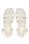 Women's Genuine Leather Beige Flat Sandals - 5