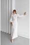 Women's Imported Fabric Sleeves Chiffon Front Lace Guipure Detailed Belted Bottom Pleated Lined Special Design Dress - 2