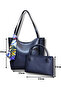Women's Double Set with Scarf, Zipper and Snap Closure, Navy Blue Shopper Hand and Shoulder Bag - 2