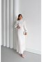 Women's Imported Fabric Sleeves Chiffon Front Lace Guipure Detailed Belted Bottom Pleated Lined Special Design Dress - 7