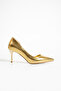 Gold Yellow Snakeskin Patterned Vegan Leather Thin Heeled Shoes 7 Cm, Pointed Toe, Stylish & Comfortable - 5