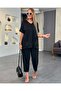 Women's Sequin Sequin Detailed V-Neck Short Sleeve Large Size Two-Piece Set - 7