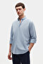 Ds Damat Comfort Powder Blue Button Collar Relaxed Cut Linen Look 100% Cotton Shirt