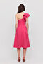 One Shoulder Ruffle Sleeve Pleated Midi Length Evening Dress - 3