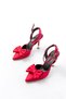 Inf-4505 Burgundy Satin Daily Open Back Ribbon Detailed Heeled Shoes - 4