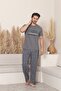 Men's Short Sleeve Six Long Combed Knitted Fabric Summer Pajamas Set - 2