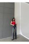 Women's Smoked Snow Washed Cut Leg High Waist Palazzo Jean - 9