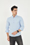 Blue Half Pat Collar Lycra Slim Fit Men's Shirt