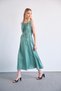 Maternity Waist Tie Sleeveless Midi Length Satin Dress Green - 3