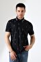Men's Patterned Polo Neck T-Shirt with Snap Collar and Zipper Detail - 3