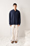 Draped Linen Navy Blue Shirt - 4