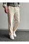 Men's Cream Elastic Waist Linen Baggy Trousers Comfortable Fit Baggy