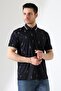 Men's Patterned Polo Neck T-Shirt with Snap Collar and Zipper Detail - 4