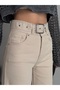 Women's Cream Wide Leg Belted Lycra Palazzo Trousers Jean - 4
