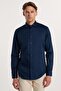 Slim Fit Long Sleeve Cotton Satin Premium Series Men's Navy Blue Shirt - 4