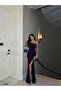 One Shoulder Slit Glitter Evening Dress 583215 Purple - 4