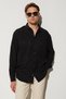 Oversize Seasonal Linen Textured Loose Fit Long Sleeve Comfortable Men's Black Shirt